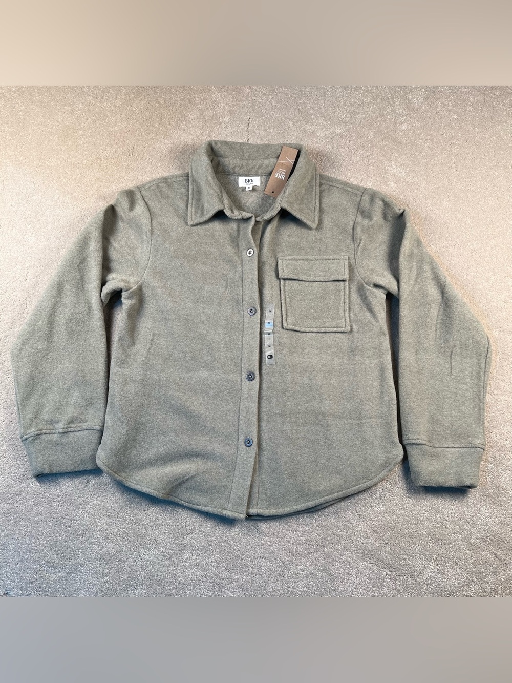 BKE Youth Fleece Button Up Shirt NWT Medium Vetiver Soft Cozy Feel Kids Fall Top